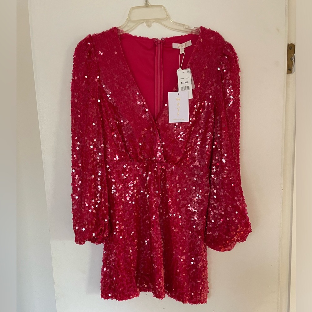Red sequin dress long sleeve mini wrap dress